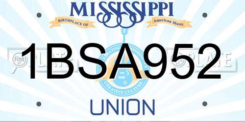 1BSA952 Mississippi License Plate