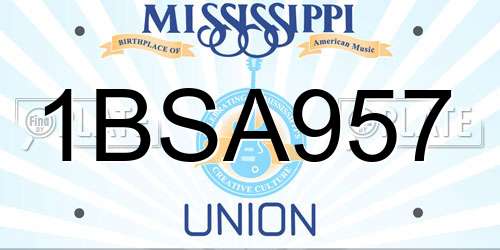 1BSA957 Mississippi License Plate