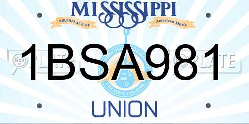 1BSA981 Mississippi License Plate