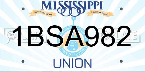 1BSA982 Mississippi License Plate