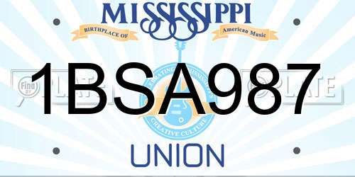 1BSA987 Mississippi License Plate
