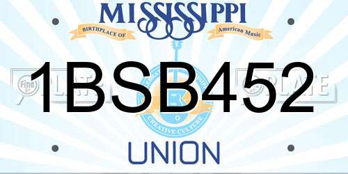 1BSB452 Mississippi License Plate