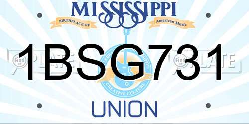 1BSG731 Mississippi License Plate