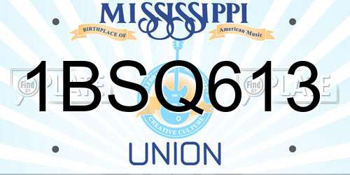 1BSQ613 Mississippi License Plate