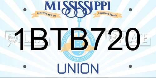 1BTB720 Mississippi License Plate