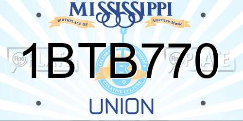 1BTB770 Mississippi License Plate