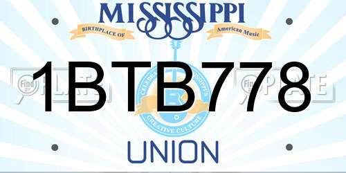 1BTB778 Mississippi License Plate