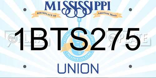 1BTS275 Mississippi License Plate