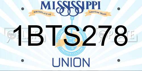 1BTS278 Mississippi License Plate