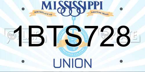 1BTS728 Mississippi License Plate