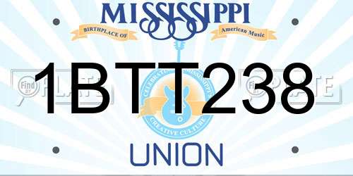 1BTT238 Mississippi License Plate