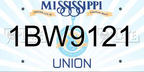 1BW9121 Mississippi License Plate