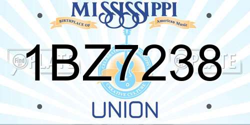 1BZ7238 Mississippi License Plate