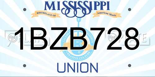 1BZB728 Mississippi License Plate