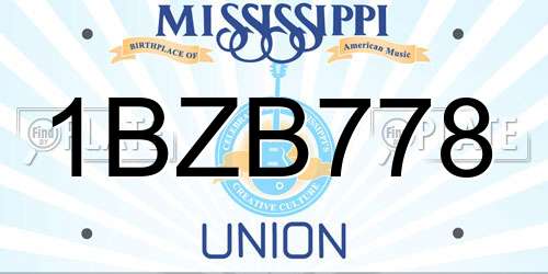 1BZB778 Mississippi License Plate