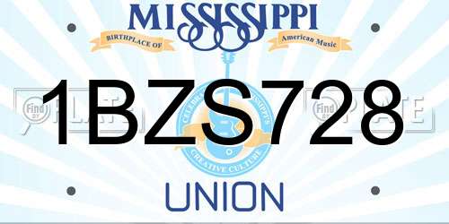 1BZS728 Mississippi License Plate