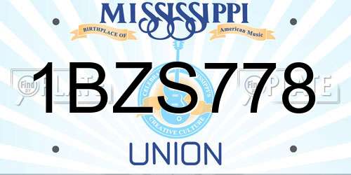 1BZS778 Mississippi License Plate