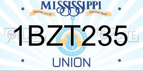 1BZT235 Mississippi License Plate