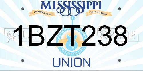 1BZT238 Mississippi License Plate