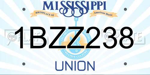 1BZZ238 Mississippi License Plate