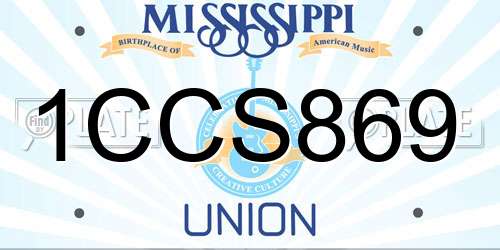 1CCS869 Mississippi License Plate