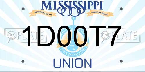 1D00T7 Mississippi License Plate