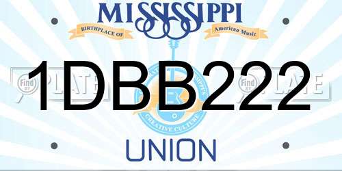 1DBB222 Mississippi License Plate