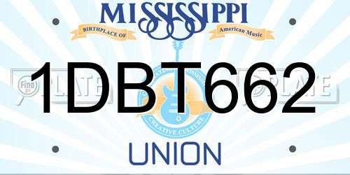 1DBT662 Mississippi License Plate