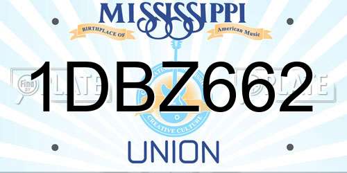 1DBZ662 Mississippi License Plate