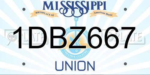 1DBZ667 Mississippi License Plate