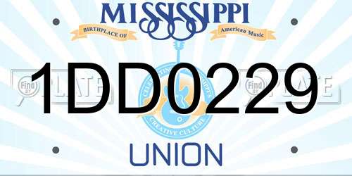 1DD0229 Mississippi License Plate