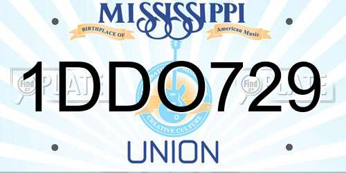 1DDO729 Mississippi License Plate