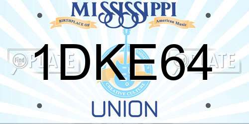 1DKE64 Mississippi License Plate