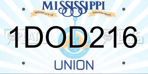 1DOD216 Mississippi License Plate