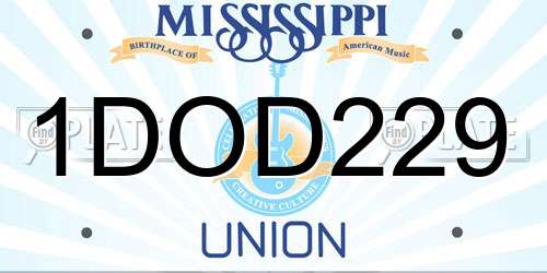 1DOD229 Mississippi License Plate