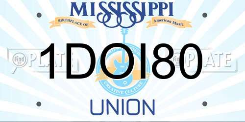 1DOI80 Mississippi License Plate