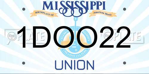 1DOO22 Mississippi License Plate