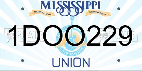 1DOO229 Mississippi License Plate
