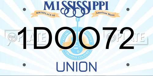 1DOO72 Mississippi License Plate