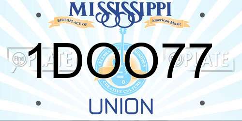 1DOO77 Mississippi License Plate