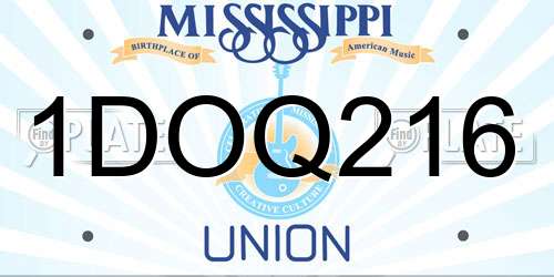 1DOQ216 Mississippi License Plate