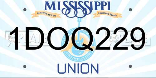 1DOQ229 Mississippi License Plate