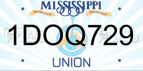 1DOQ729 Mississippi License Plate
