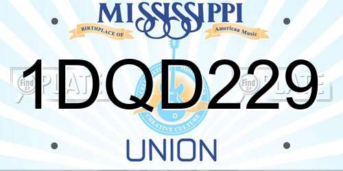1DQD229 Mississippi License Plate