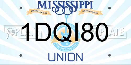 1DQI80 Mississippi License Plate