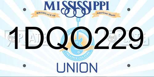 1DQO229 Mississippi License Plate