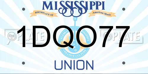 1DQO77 Mississippi License Plate