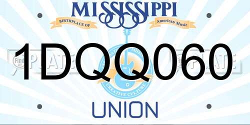 1DQQ060 Mississippi License Plate