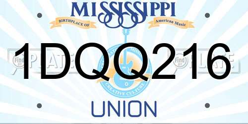 1DQQ216 Mississippi License Plate