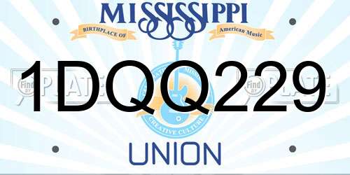 1DQQ229 Mississippi License Plate